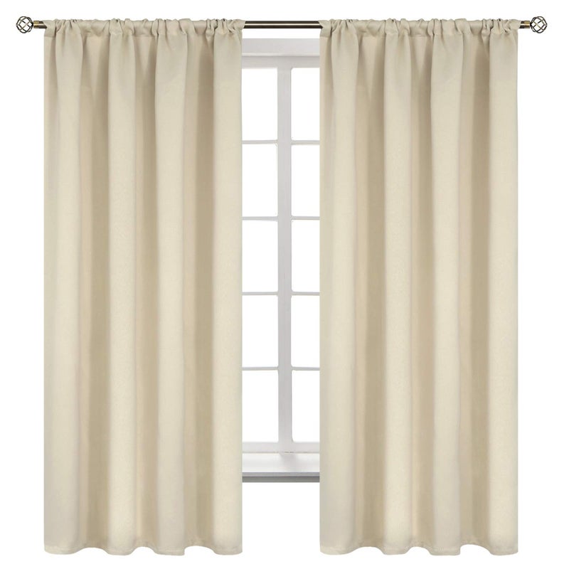 BGment Beige Room Darkening Curtains for Bedroom - Rod Pocket 63 Inches Length Thermal Insulated Blackout Window Drapes for Living Room, 52 x 63 Inch, 2 Panels - Image 1